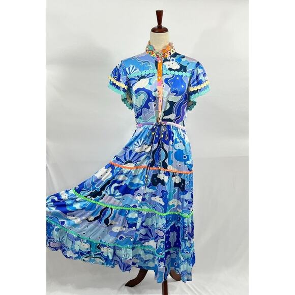 CELIAB Celia B Sz M Medium Blue Floral Adhara Midi Dress - Picture 7 of 12